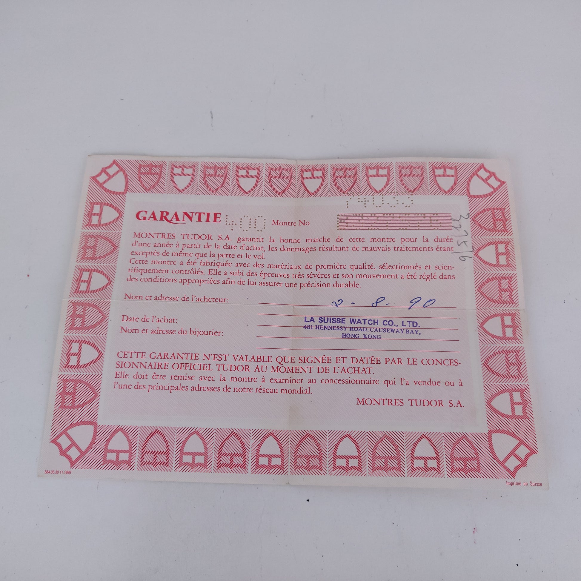 Tudor Prince Oysterdate 74033    | Papers | 1990